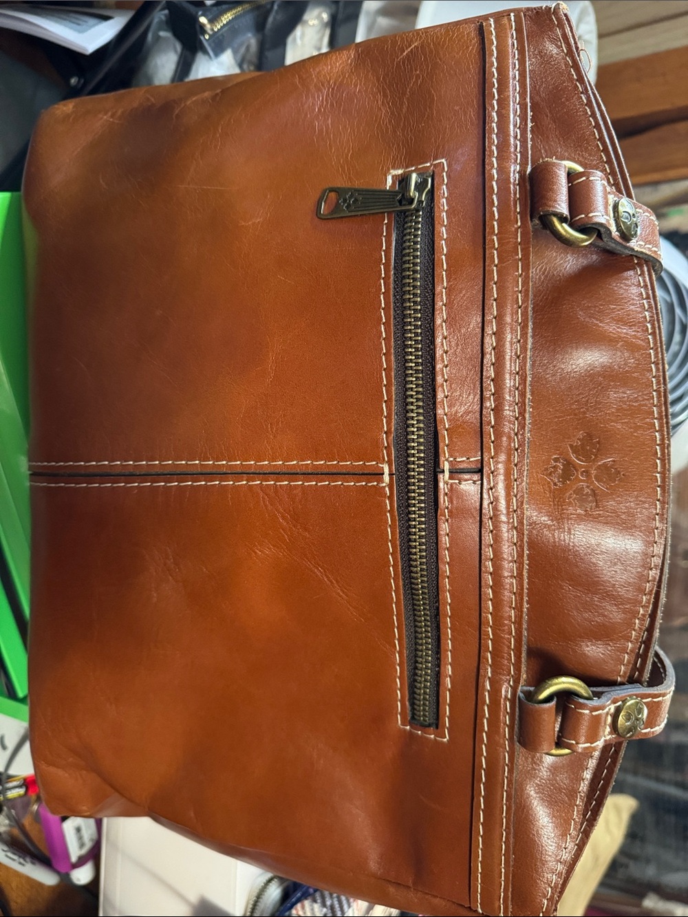 Patricia Nash Chestnut Brown Leather Shoulder Bag